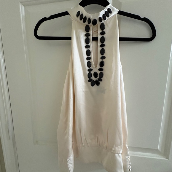 Ivory Satin Embellished Halter Top with Black Gem Detail – Size 8 - Picture 3 of 6